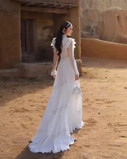 Bohemia Wedding Dresses A-Line Bridal Gowns with Flare Sleeves