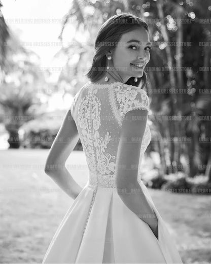 Simple Boho Women's Mermaid Wedding Dresses A Line V Neck Gowns