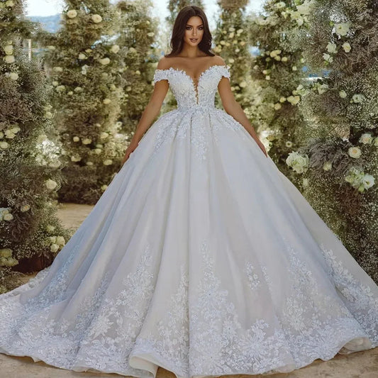 Flavinke Customized Women's Wedding Dresses Lace Applique Gowns