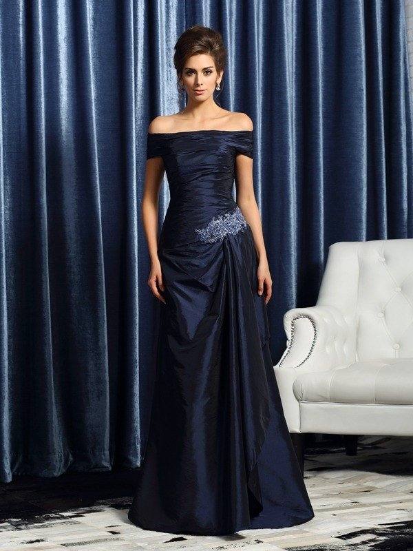 Trumpet/Mermaid Off-the-Shoulder Short Sleeves Long Taffeta Mother of the Bride Dresses - RongMoon