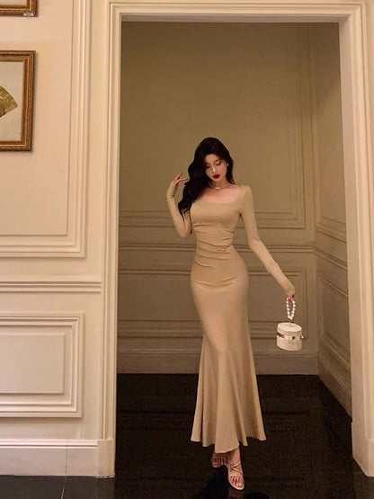 Sexy Sheath Square Neckline Long Prom Dresses Birthday Outfits Evening Gown SD1038