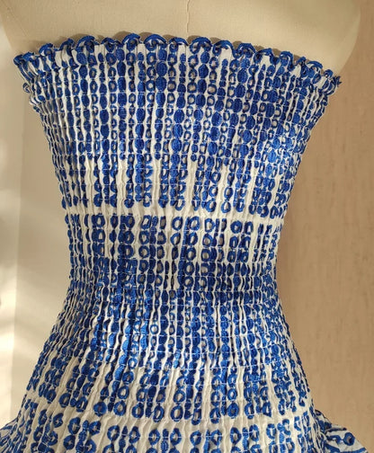 Vintage Dark Blue Pattern Design Strapless Mini Party Dress Homecoming Dress HZ1024