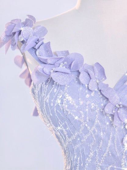 Vintage Mermaid One Shoulder Lilac Tulle Satin Long Prom Dresses Party Dress SD1366