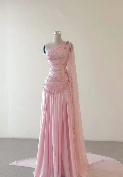 Vintage Glittering Beaded One-shoulder Prom Dress Evening Dress HZ1024