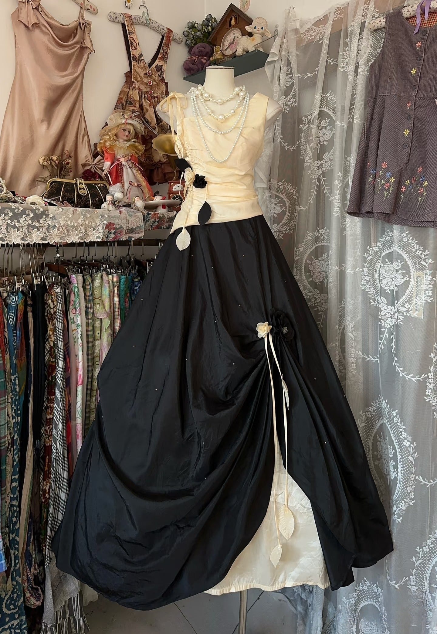 Vintage Ball Gown Sleeveless Long Black Evening Dress Prom Dresses SD1900