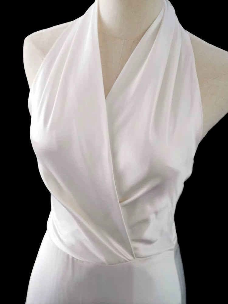 Timeless A line Halter Satin White Wedding Dresses Brides Dress SD1966