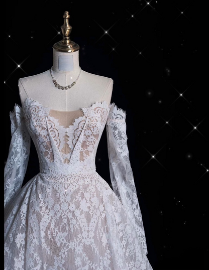Timeless Ball Gown Off The Shoulder White Lace Long Wedding Dresses Bridal Dress SD1979
