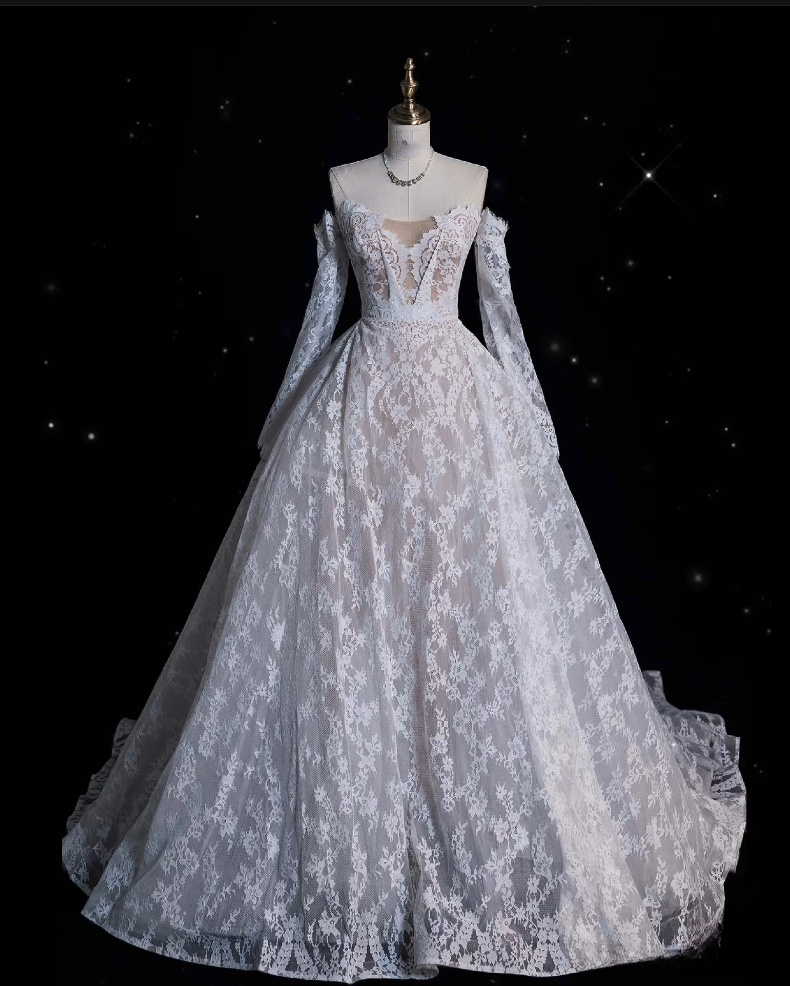 Timeless Ball Gown Off The Shoulder White Lace Long Wedding Dresses Bridal Dress SD1979