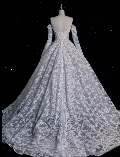 Timeless Ball Gown Off The Shoulder White Lace Long Wedding Dresses Bridal Dress SD1979