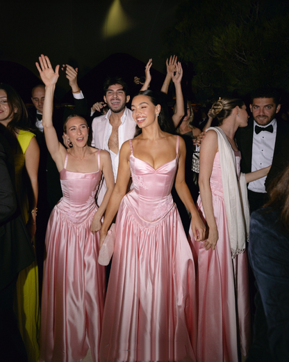 Elegant A Line V Neckline Floor-length Satin Long Pink Evening Dress Prom Dresses SD2031