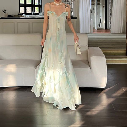 Beautiful Mermaid Spaghetti Straps Green Long Party Dresses Prom Dress SD2403