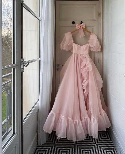 Gorgeous A Line Square Neckline Pink Floor Length Evening Dress Prom Dresses SD2432