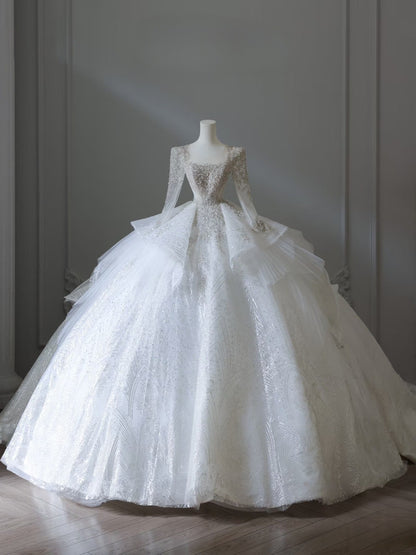 Timeless Ball Gown Square Neckline Sequin Long Wedding Dresses Bridal Dress SD2482