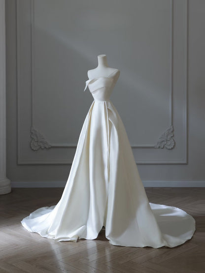 Timeless A line Strapless Satin Ivory Long Wedding Dress Bridal Dresses SD2487