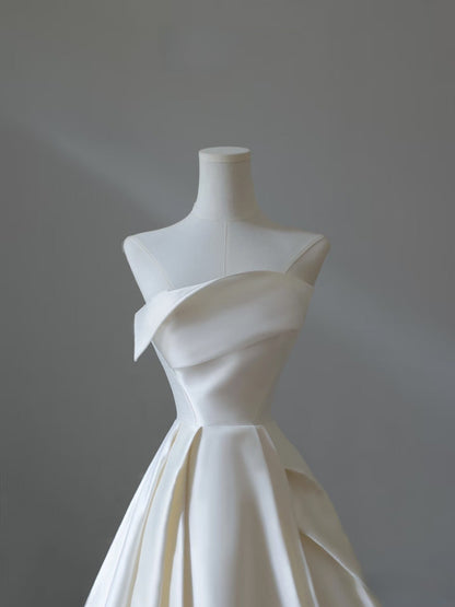 Timeless A line Strapless Satin Ivory Long Wedding Dress Bridal Dresses SD2487