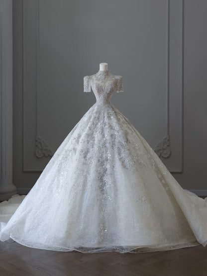 Timeless Ball Gown Jewel Neckline Sequin Half Sleeves Wedding Dress Bridal Dresses SD2489