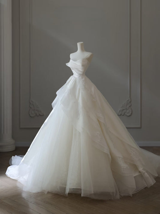 Timeless Ball Gown Strapless Satin Ivory Long Wedding Dress Bridal Dresses SD2490