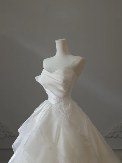 Timeless Ball Gown Strapless Satin Ivory Long Wedding Dress Bridal Dresses SD2490
