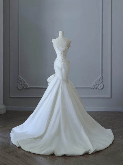 Timeless Mermaid Strapless Satin Ivory Long Wedding Dress Bridal Dresses SD2494