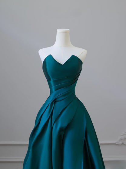 Classy Ball Gown Strapless Satin Ruffles Long Evening Dress Prom Dresses SD2498