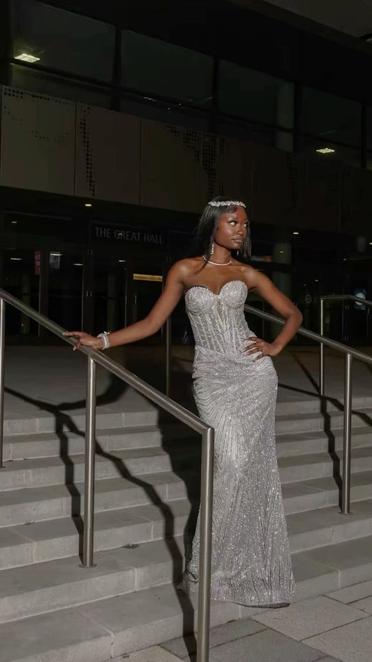 Gorgeous Mermaid Sweetheart Silver Sequin Black Girl Birthday Dress Prom Dress Birthday Outfits For Women D2577