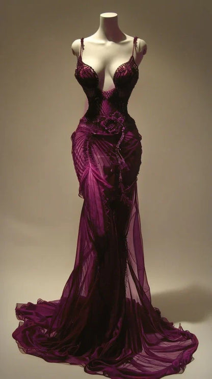 Sexy Mermaid Spaghetti Straps Wine Red Long Birthday Dress Birthday Outfits Graduation Dresses D2606