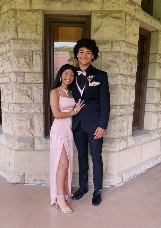 Sexy A line Spaghetti Straps Pink High Slit Long 18th Birthday Dress Birthday Outfits Graduation Dresses D2686