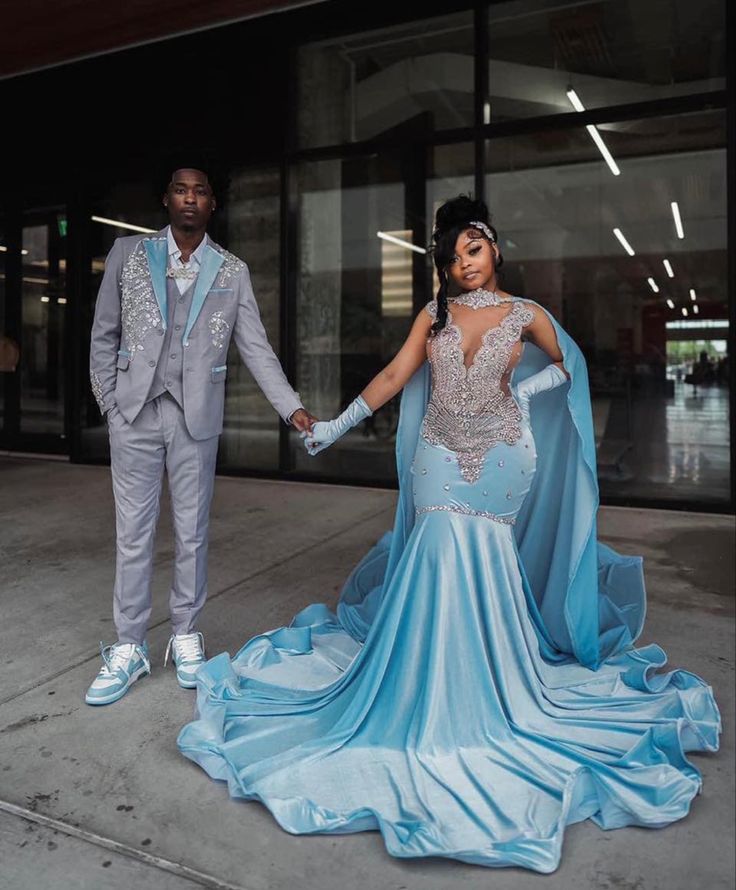 Pretty Mermaid V Neck Blue Silver Beads 18th Birthday Dress Prom Dress Birthday Outfits For Women D2691