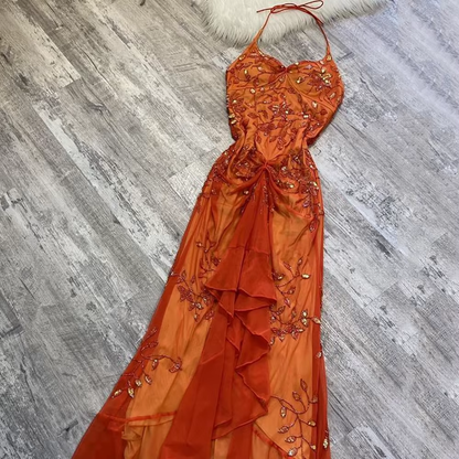 Pretty A Line Halter Tulle Long Prom Dresses Formal Evening Dresses SD2712
