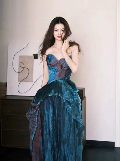 Pretty A Line Sweetheart Ruffles Long Evening Dress Prom Dresses SD2741