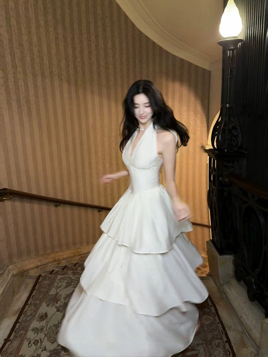 Pretty A Line Ruffles Ankle Length White Evening Dress Prom Dresses SD2752