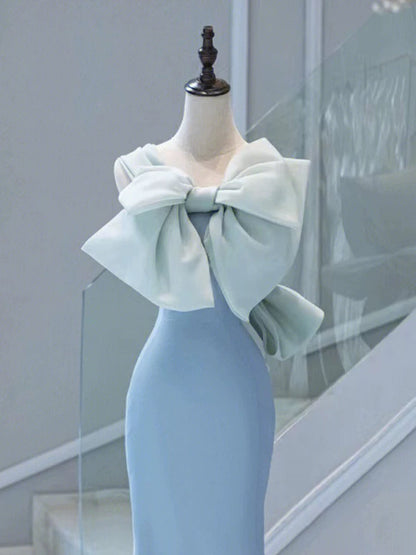 Pretty Mermaid Blue Satin Long Evening Dress Prom Dresses SD2772