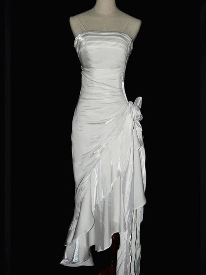 Vintage Mermaid Spaghetti Straps Satin Long Party Dress Prom Dresses S2806