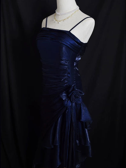 Vintage Mermaid Spaghetti Straps Satin Long Party Dress Prom Dresses S2806
