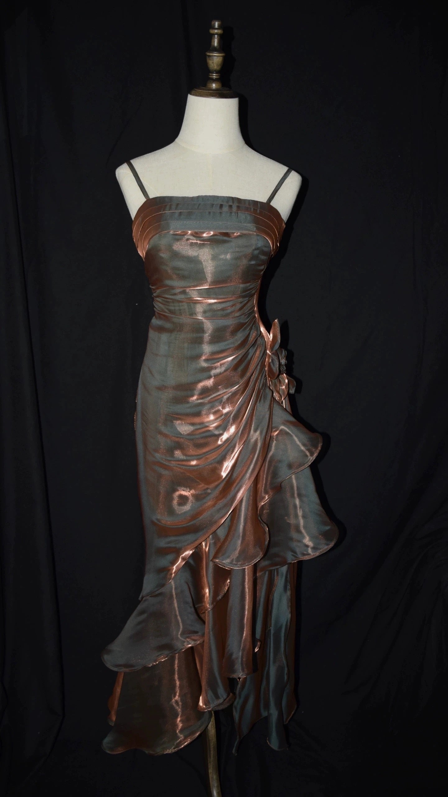 Vintage Mermaid Spaghetti Straps Satin Long Party Dress Prom Dresses S2806