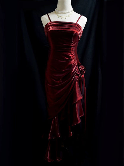 Vintage Mermaid Spaghetti Straps Satin Long Party Dress Prom Dresses SD2806