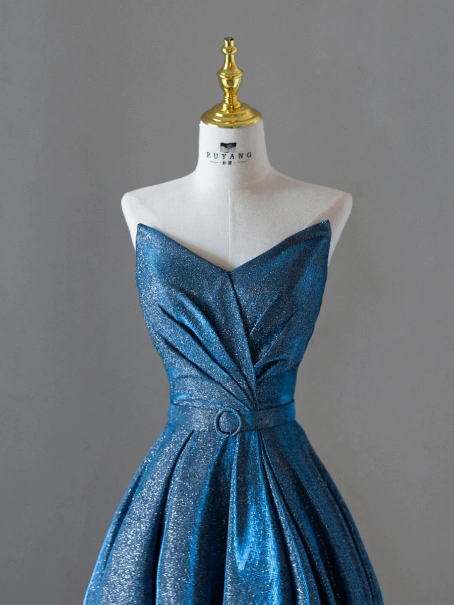 Vintage Ball Gown Sweetheart Blue Sequin Long Prom Gown Fairy Prom Dresses SD2807