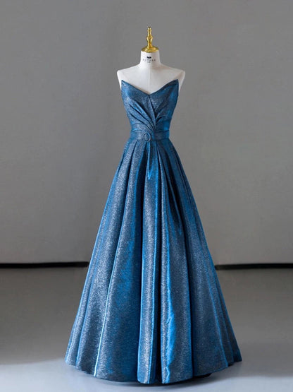 Vintage Ball Gown Sweetheart Blue Sequin Long Prom Gown Fairy Prom Dresses SD2807