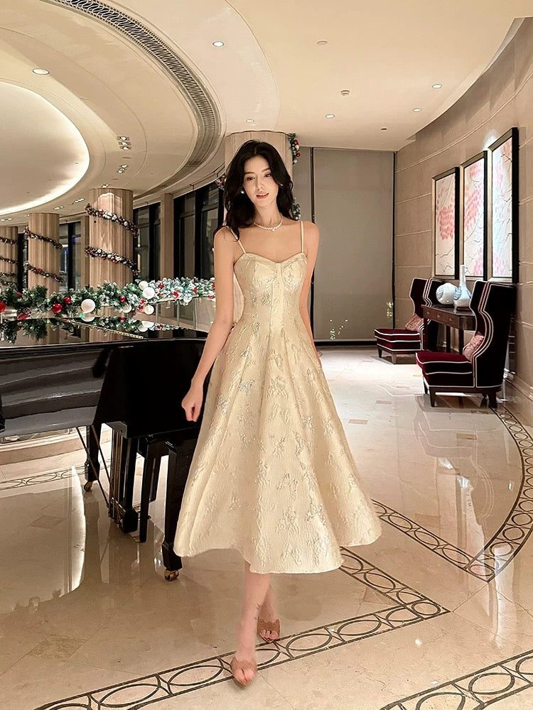 Sexy A Line Spaghetti Straps Neckline Satin Evening Dress Lace Prom Dresses SD2839