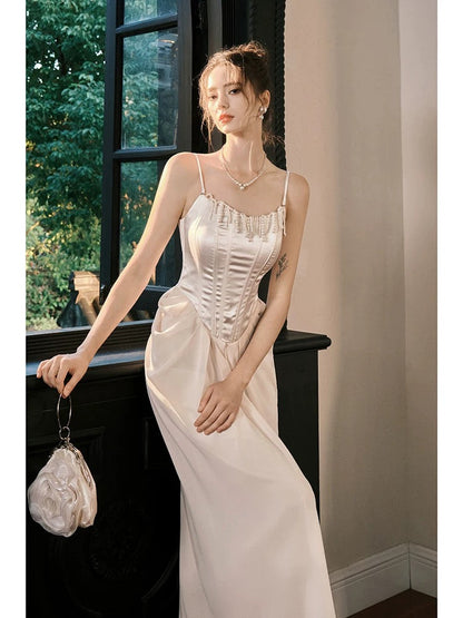 Pretty A line Spaghetti Straps Pink Ankle Length Evening Dress Prom Dresses SD2850