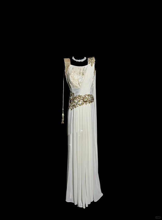 Aesthetic A line Square Neckline White Chiffon Prom Dress Ruffle Long Party Dress SD2906
