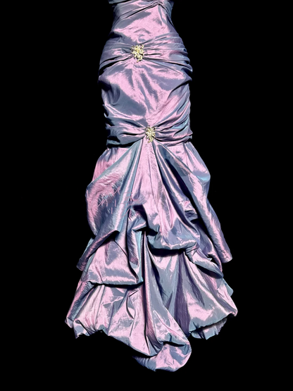 Aesthetic Mermaid Strapless Neckline Grape Taffeta Prom Dress Ruffle Long Party Dress SD2916