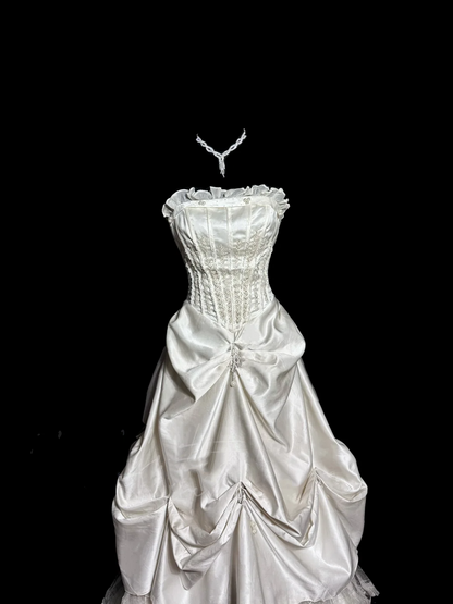 Chic Ball Gown Strapless Taffeta Ivory Long Wedding Dress Bridal Dresses SD2920