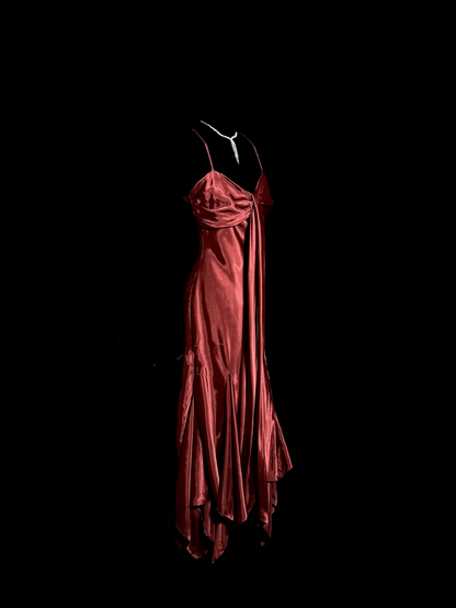 Vintage Mermaid Spaghetti Straps Satin Burgundy Prom Gown Fairy Prom Dresses SD2923