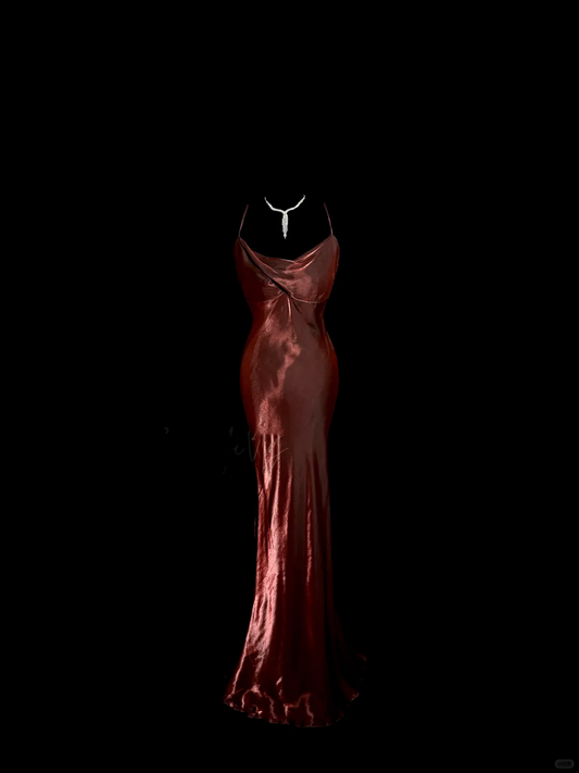 Modest Mermaid Spaghetti Straps Burgundy Prom Dress Ruffle Long Party Dress S2935