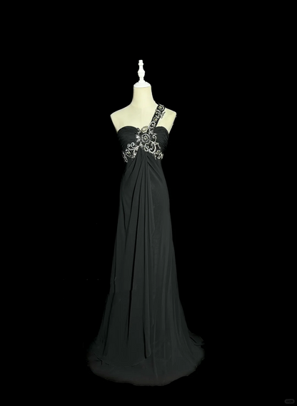 Modest A line One Shoulder Gray Chiffon Long Prom Dress Party Dress SD2940