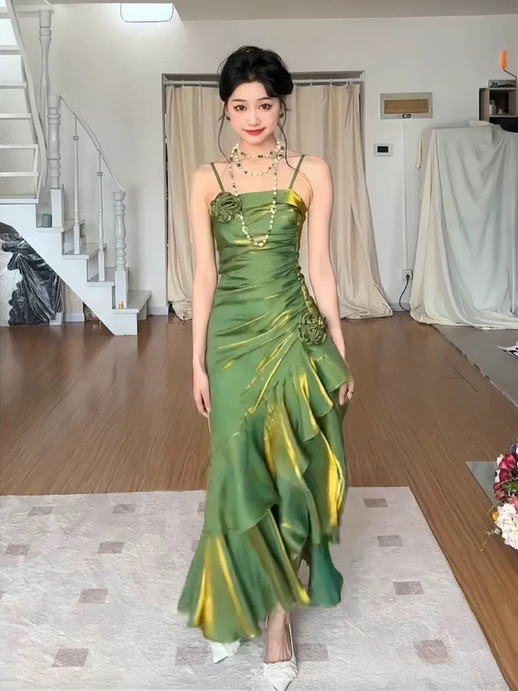 Vintage Mermaid Spaghetti Straps Long Party Dresses Birthday Outfits SD2950