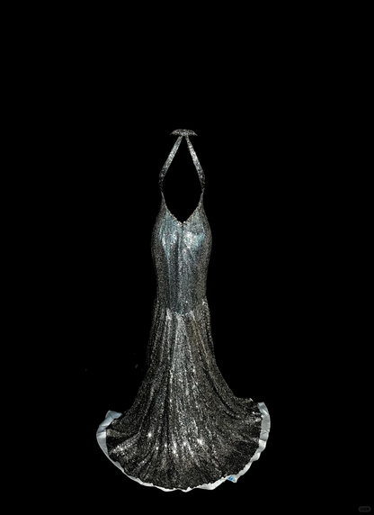 Vintage Mermaid V Neckline Gray Sequin Long Prom Gown Fairy Prom Dresses SD2958
