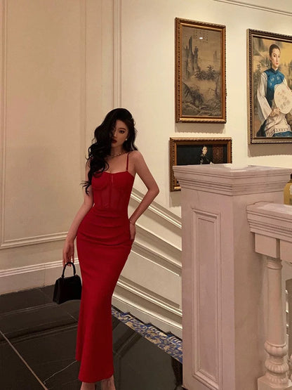 Sexy Sheath Spaghetti Straps Sleeveless Red Date Night Dress Prom Dresses Birthday Outfits SD766