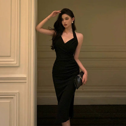 Sexy Sheath V Neckline Knee Length Black Prom Dresses Birthday Outfits SD866